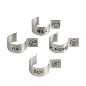 Etykiety z rodzajami mleka - MILK, OAT, ALMOND, SOY, 4 szt. w zestawie 4,5 x 2,5 cm