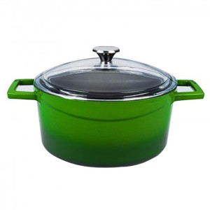 Casserole naczynie okrągłe 6,7 l, Ø28 cm, żeliwne zielone ze szklaną pokrywą