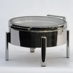 CLARA podgrzewacz okrągły z pokrywą szklaną, srebrny w połysku