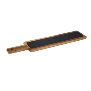 FUSION długa drewniana deska do serwowania z blatem z łupka, z uchwytem 12 x 55 cm