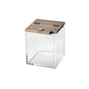 Akrylowy pojemnik na płatki 13x13 cm, wys. 12,5 cm, 2 l, z pokrywą i otworem na łyżkę